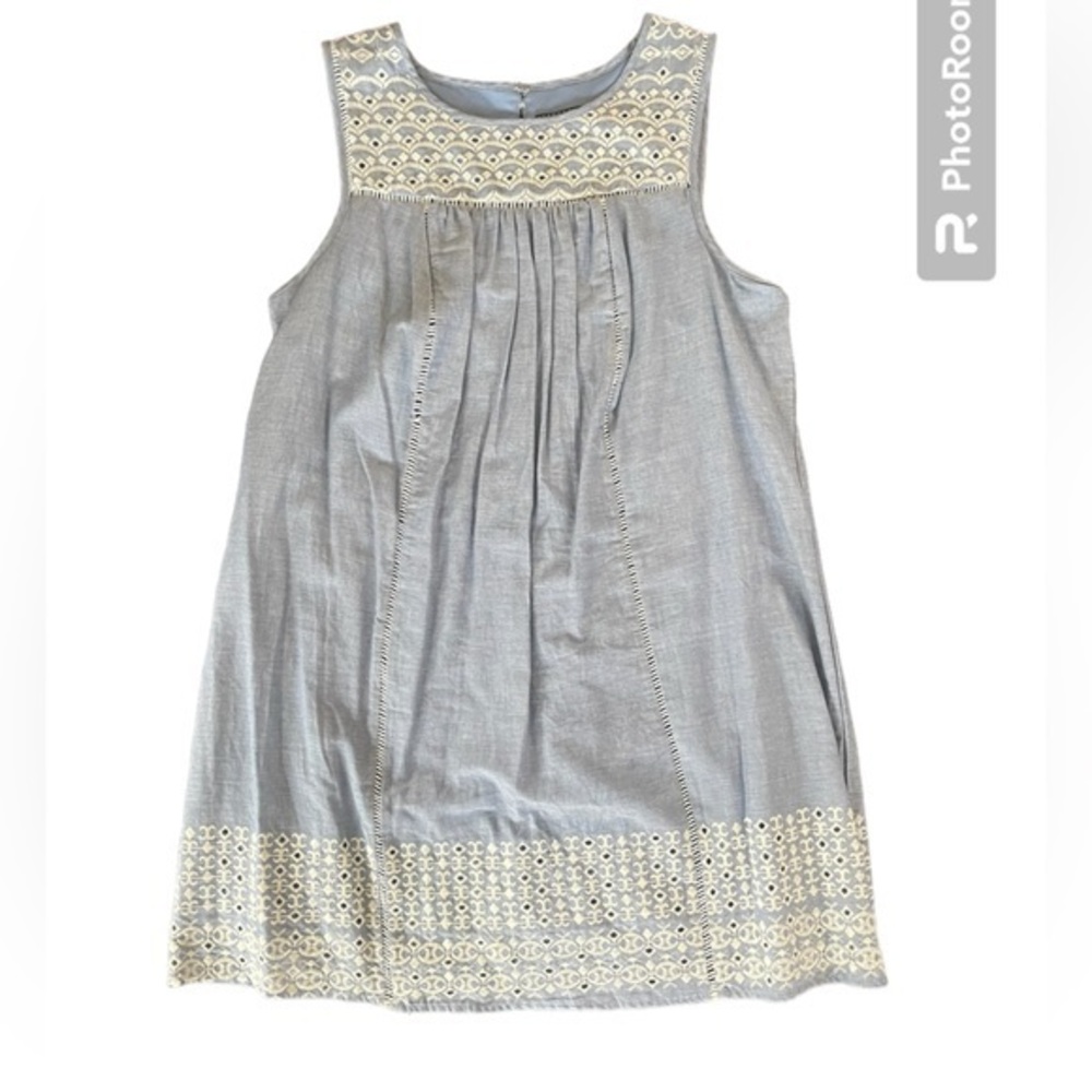 LUXOLOGY Blue Cotton Lined‎ Eyelet Dress Sleeveless Casual Trendy Summer Size 14